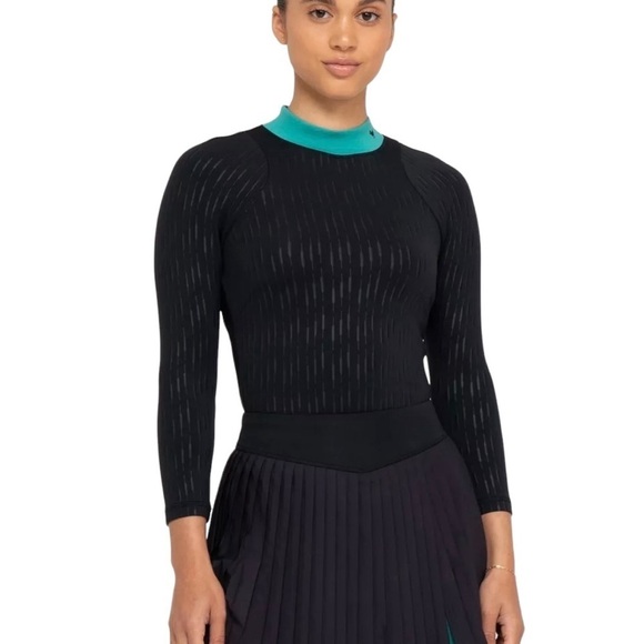 Bad Birdie Women’s Size XL The Links Mock Neck Crop Cattail Black Beauty Top NWT - Picture 9 of 10